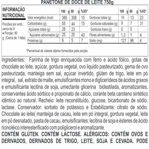 Panetone com recheio de doce de leite – 750g